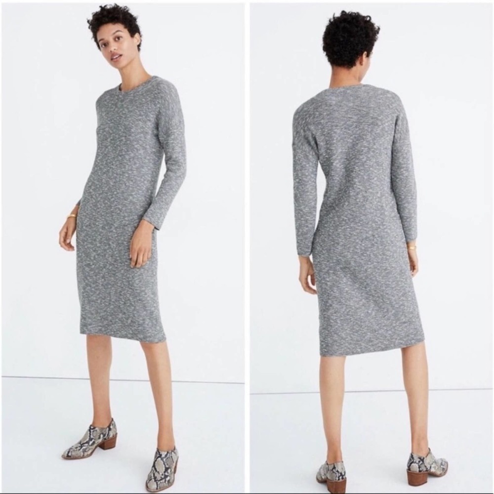 Madewell Gray Sweater Midi Dress Size S Cotton Blend Long Sleeves Stretch